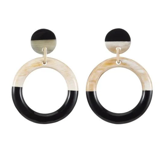 Ladies gemstone drop earrings-Two Tone Horn Circle