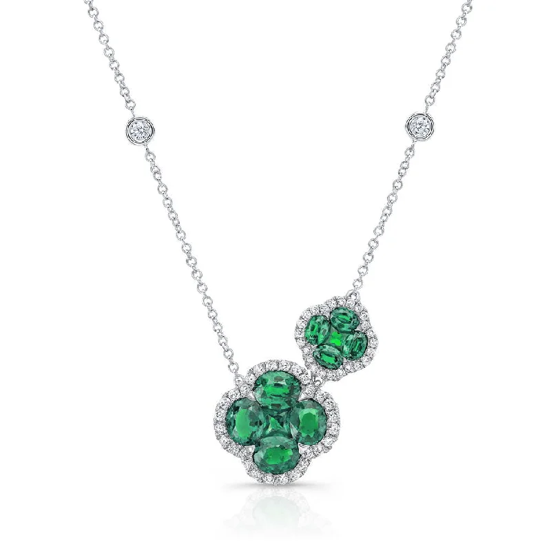 Ladies gold pendant necklace-Uneek Precious Collection Floral Oval Shaped Emerald Drop Necklace