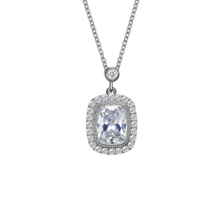 Ladies pendant heart necklace-Cushion-Cut Halo Necklace