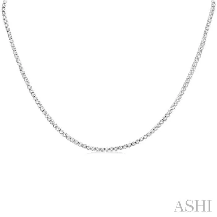 Ladies gold-plated necklace-7 Ctw Round Cut Diamond Tennis Necklace in 14K White Gold