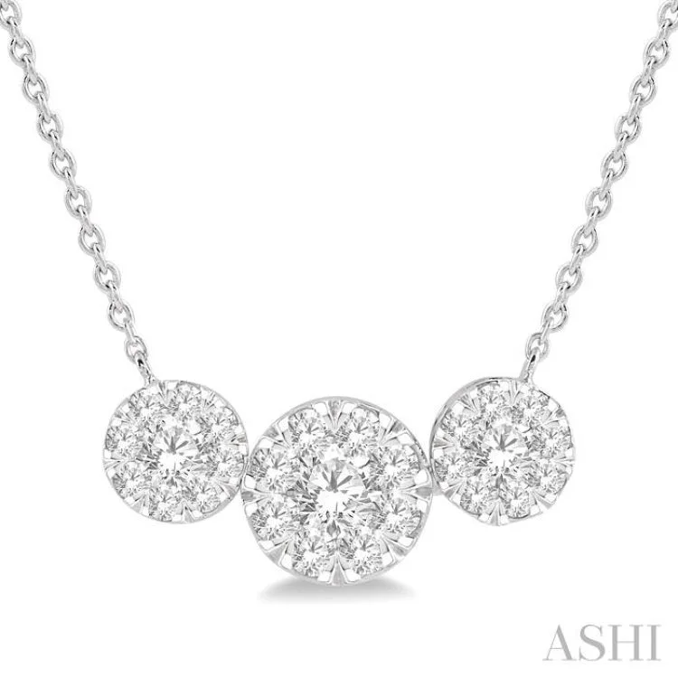 Ladies unique charm necklace-1 Ctw Triple Circle Round Cut Lovebright Diamond Necklace in 14K White Gold