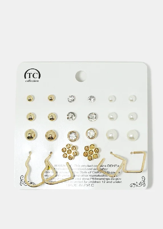 Ladies stud earrings-12-Pair Multi Design Earrings