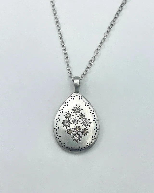 Ladies elegant pearl necklace-Adel Chefridi Silver Lights Teardrop Pendant