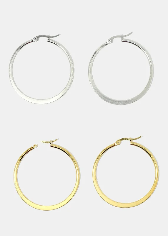 Ladies diamond drop earrings-Classic Flat Hoop Earrings