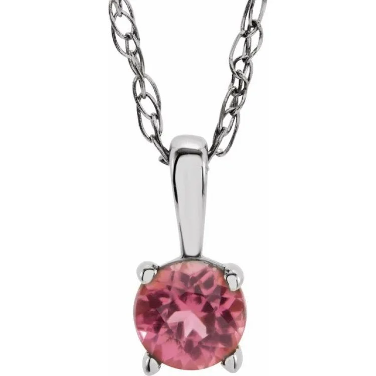 Ladies trendy necklace-Sterling Silver 3 mm Imitation Pink Tourmaline Youth Solitaire 14" Necklace