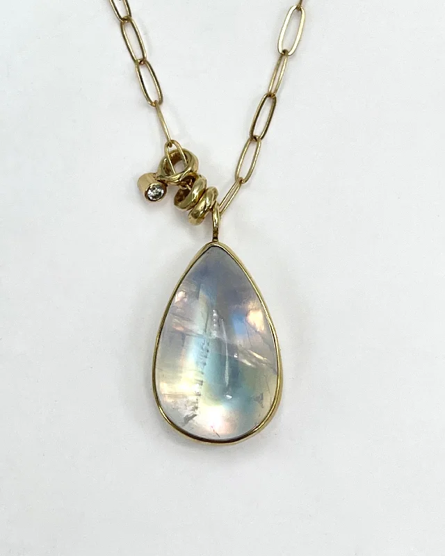 Ladies gemstone necklace-Jamie Joseph White Rainbow Moonstone Necklace