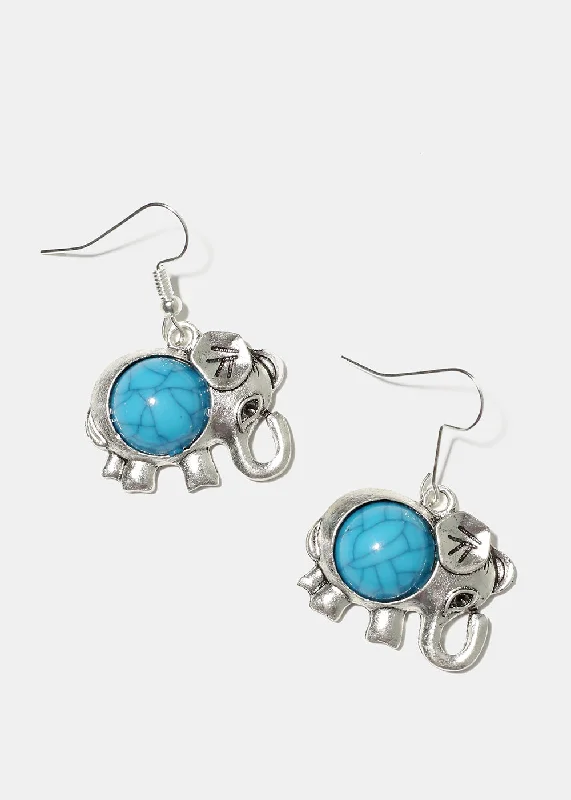 Ladies bright gemstone earrings-Turquoise Elephant Earrings