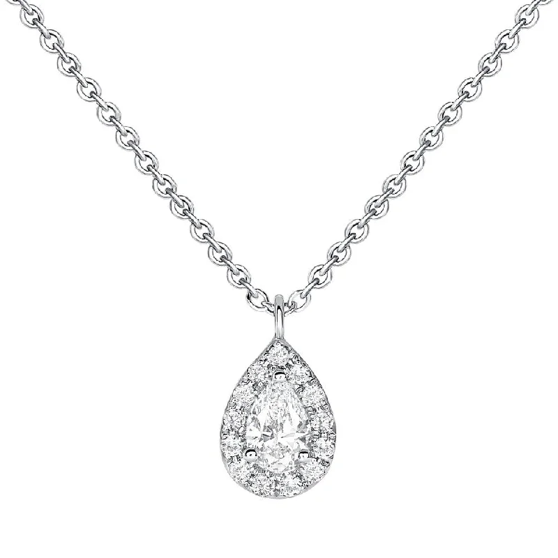 Ladies butterfly pendant necklace-Uneek Cascade Collection Halo Pear Shaped Diamond Drop Necklace