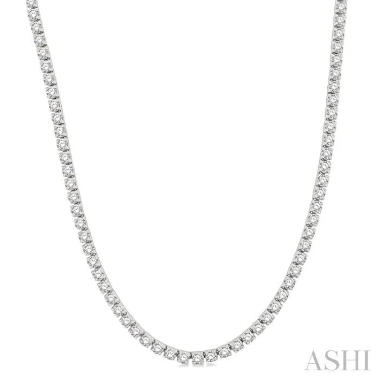 Ladies layered necklace-10 ctw Round Cut Diamond Tennis Necklace in 14K White Gold