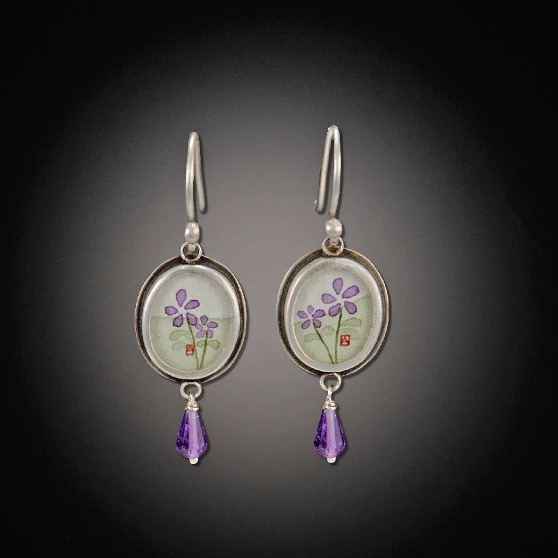 Ladies stud earrings-Tiny Oval Violets Earrings