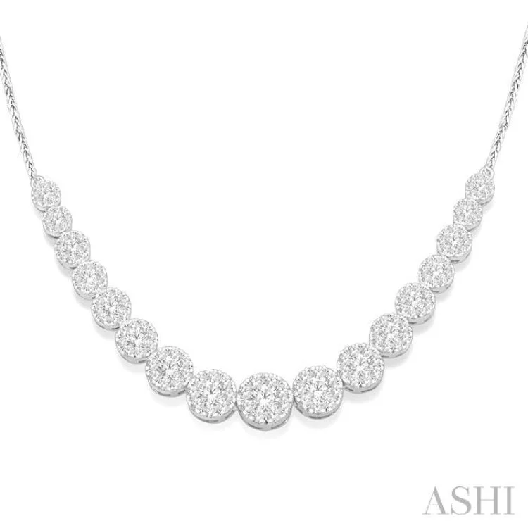 Ladies gold gemstone necklace-3 1/10 ctw Round Cut Diamond Lovebright Necklace in 14K White Gold