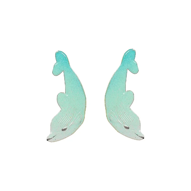 Ladies pearl drop earrings-Handpainted Dolphin Earrings