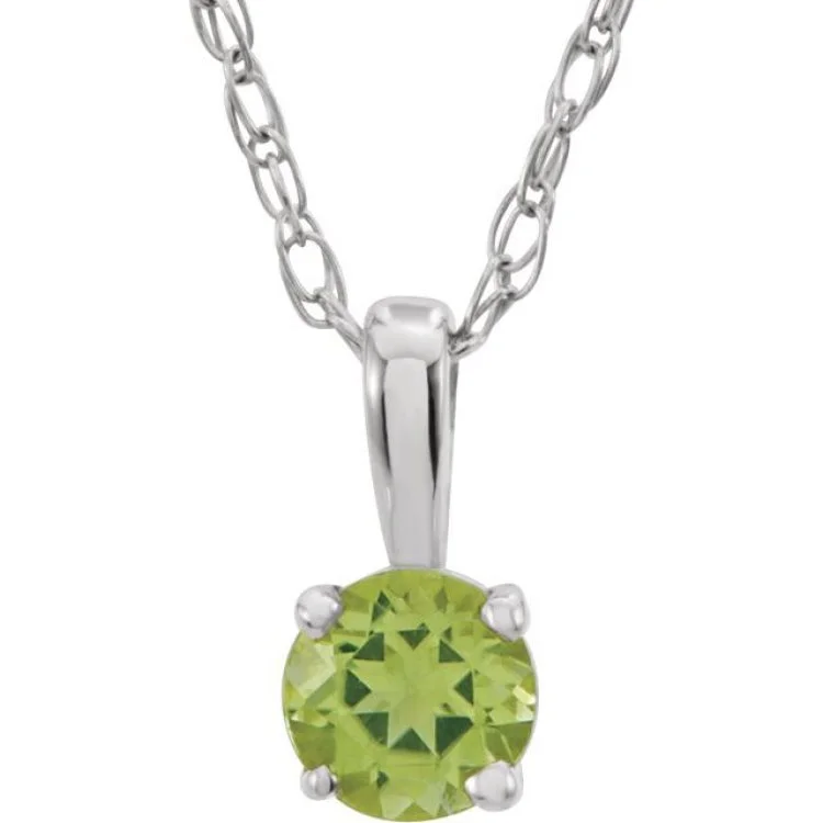 Ladies crystal necklace-Sterling Silver 3 mm Imitation Peridot Youth Solitaire 14" Necklace