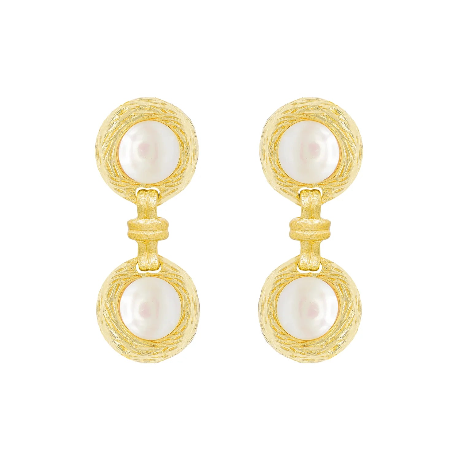 Ladies vintage-inspired earrings-Double Pearl