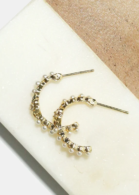 Ladies hoop earrings with diamonds-Pearl Half Hoop Earrings