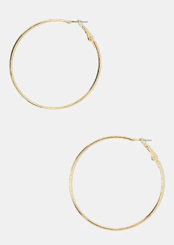 Ladies sterling silver hoop earrings-60MM Gold Metal Hoop Earrings