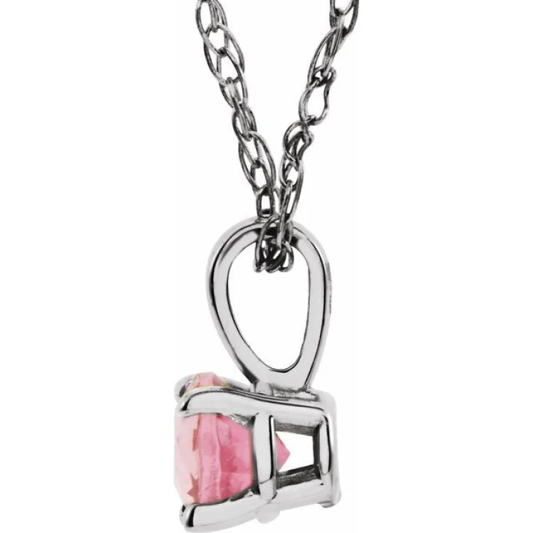 Ladies multi-chain necklace-14K White 3 mm Imitation Pink Tourmaline Youth Solitaire 14" Necklace