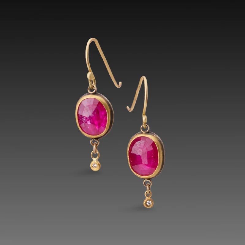 Ladies minimalist earrings-Ruby Earrings with Diamond Drops