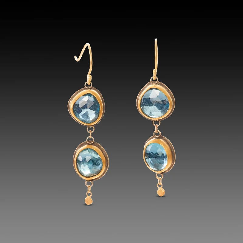 Ladies big hoop earrings-Double Blue Topaz Drop Earrings