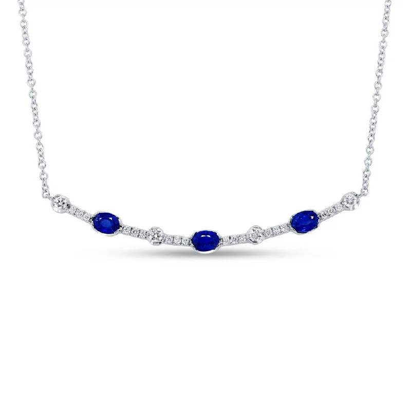 Ladies personalized name necklace-Uneek Gatsby Collection Oval Shaped Blue Sapphire Bar Necklace