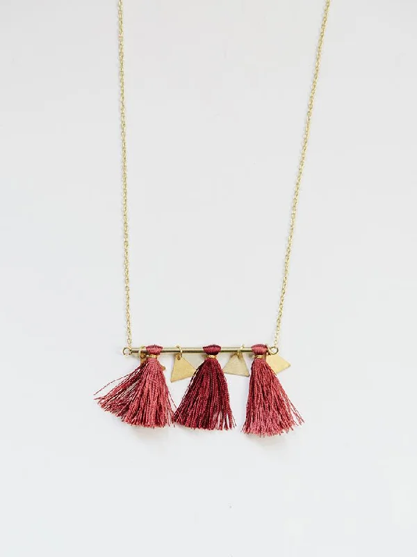 Ladies long chain necklace-Tassel Bar Necklace - Rose