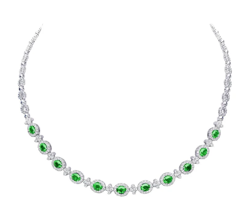 Ladies cross necklace-Uneek Precious Collection Oval Shaped Emerald Opera Necklace