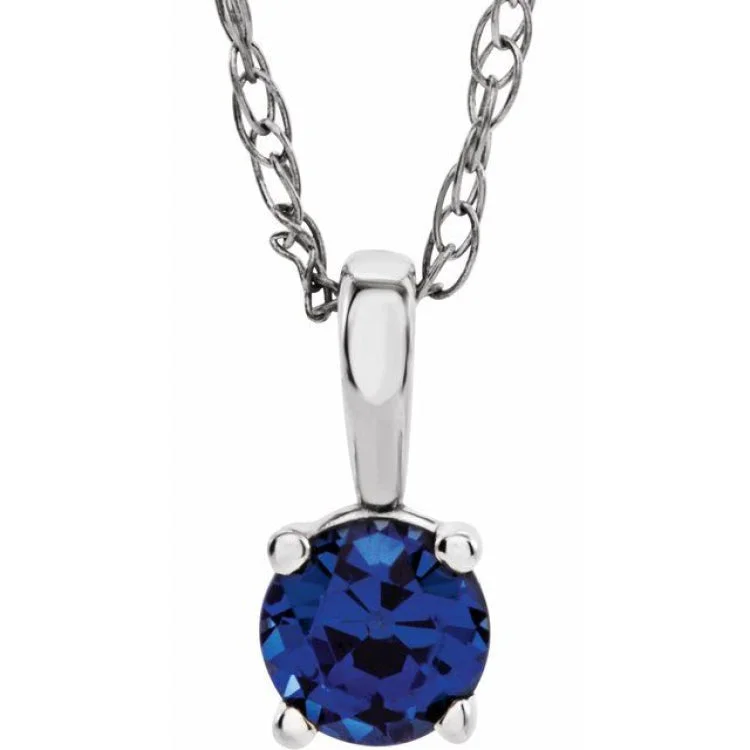 Ladies silver pendant necklace-Sterling Silver 3 mm Imitation Blue Sapphire Youth Solitaire 14" Necklace