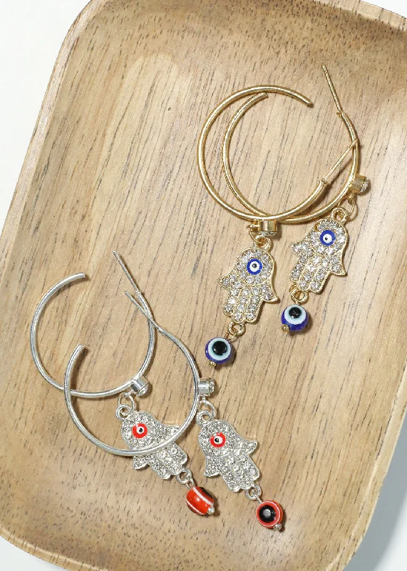 Ladies sparkling stud earrings-Evil Eye Hoop Earrings