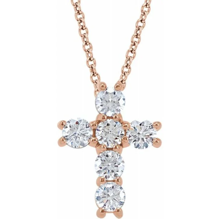 Ladies gemstone charm necklace-14K Rose 3/4 CTW Natural Diamond Cross 18" Necklace