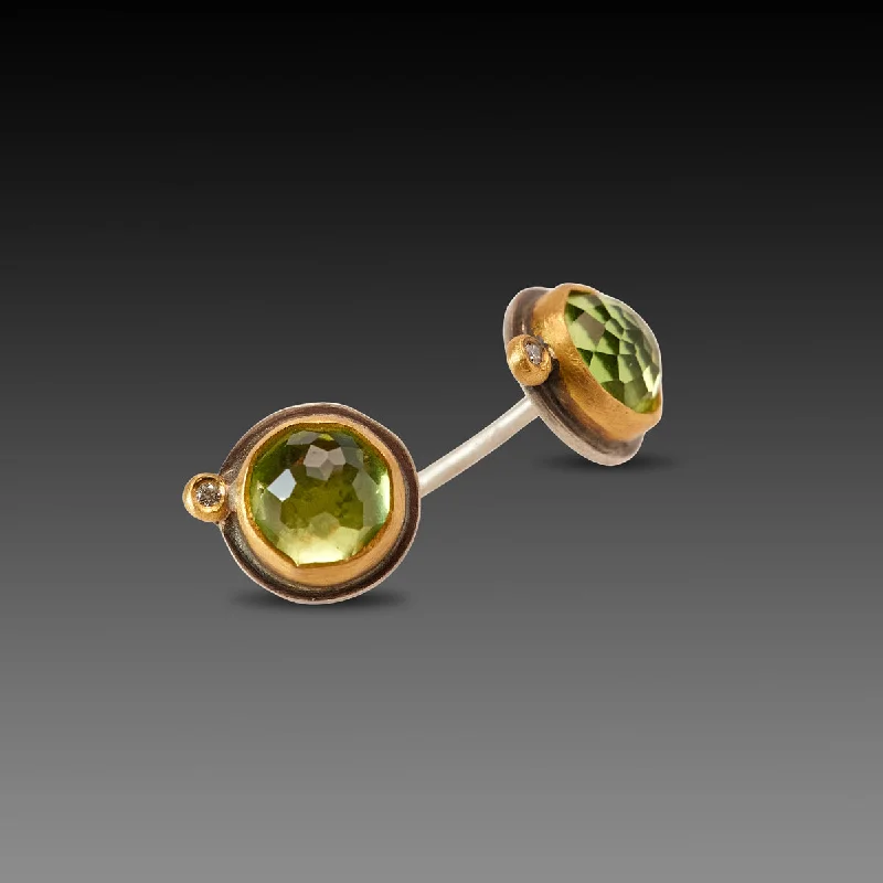 Ladies hoop earrings-Peridot Stud Earrings with Diamonds