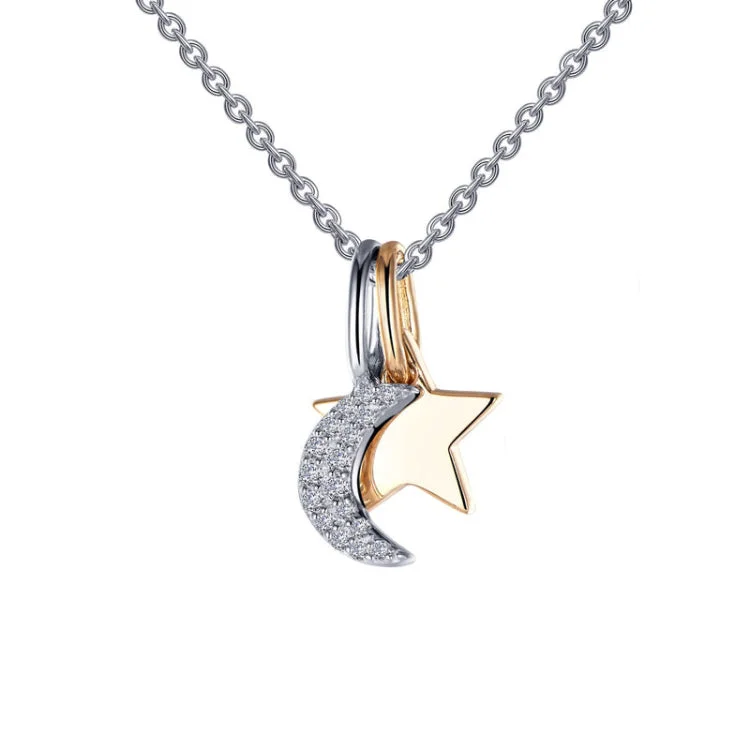 Ladies fashion chain necklace-Moon & Star Shadow Charm Necklace