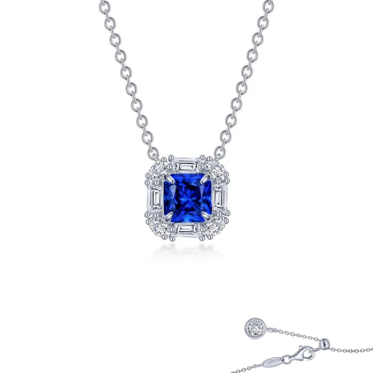 Ladies classic necklace-Fancy Lab-Grown Sapphire Halo Necklace