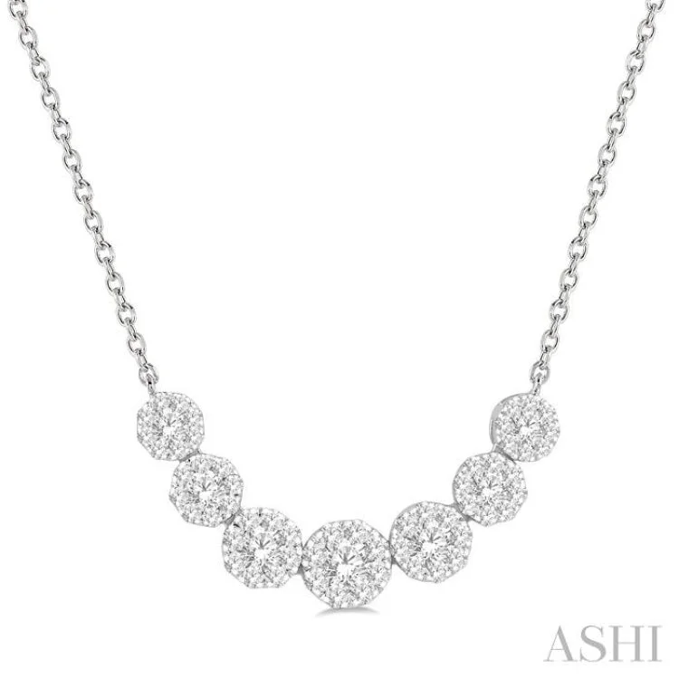 Ladies diamond heart necklace-3/4 Ctw Round Cut Diamond Lovebright Necklace in 14K White Gold