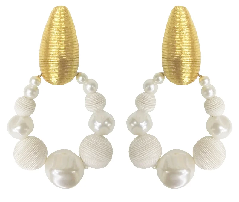 Ladies gold earrings with gemstones-Silk Pearl Teardrop Hoop Gold