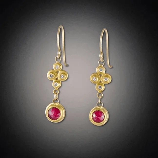 Ladies chic hoop earrings-Raised Diamond Dots and Ruby Earrings