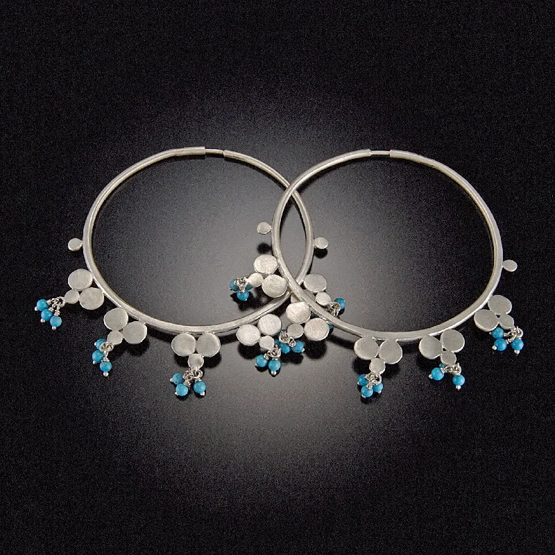 Ladies diamond stud earrings-Multi Disk Hoop Earrings with Turquoise Clusters