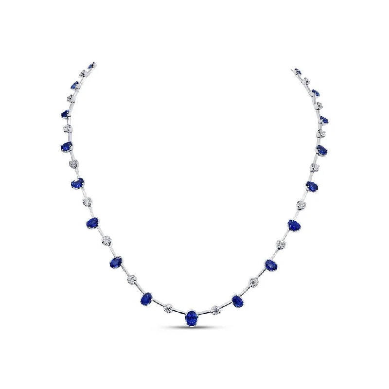 Ladies choker necklace-Uneek Precious Collection Oval Shaped Blue Sapphire Opera Necklace