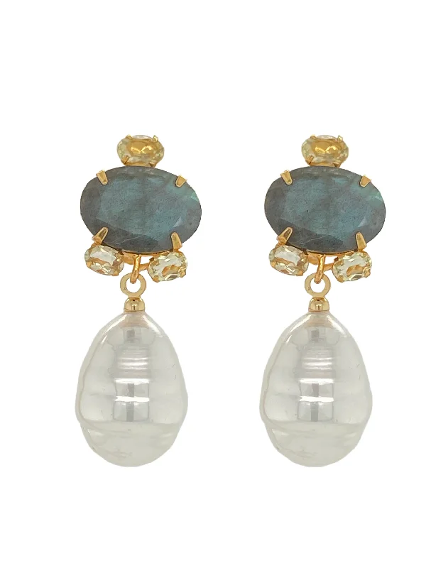 Ladies multi-colored earrings-Labradorite Pearl