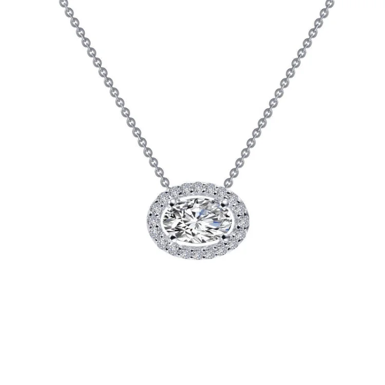 Ladies sapphire necklace-0.63 CTW Oval Halo Necklace