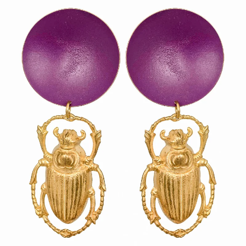 Ladies crystal drop earrings-Plum Khepra Earrings