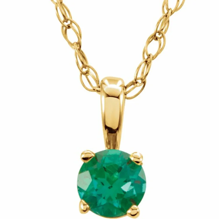 Ladies birthstone necklace-14K Yellow 3 mm Imitation Emerald Youth Solitaire 14" Necklace