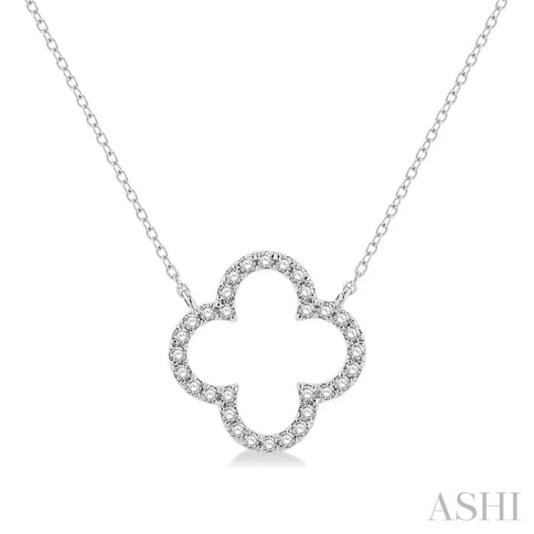 Ladies unique charm necklace-1/4 Ctw Clover Round Cut Diamond Necklace in 14K White Gold