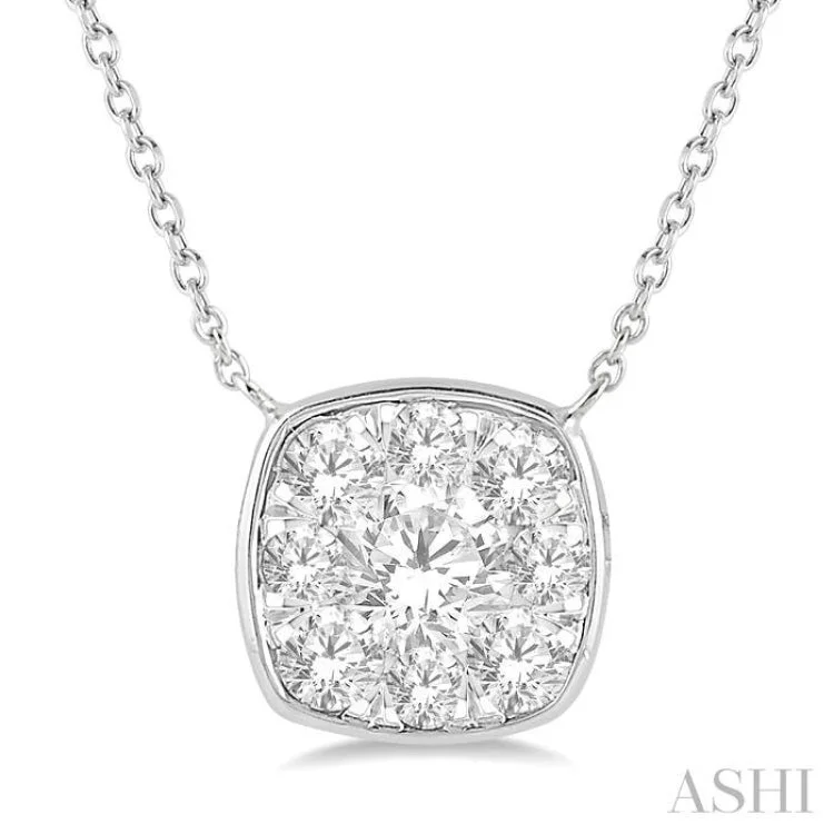 Ladies cross pendant necklace-1/2 Ctw Cushion Shape Lovebright Diamond Necklace in 14K White Gold