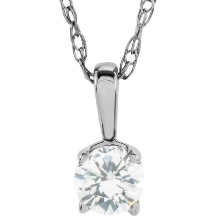 Ladies luxury necklace-14K White 3 mm Natural Diamond Youth Solitaire 14" Necklace