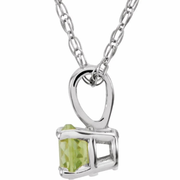 Ladies gold chain necklace-14K White 3 mm Imitation Peridot Youth Solitaire 14" Necklace