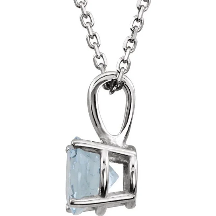 Ladies minimalist necklace-Sterling Silver 3 mm Imitation Aquamarine Youth Solitaire 14" Necklace