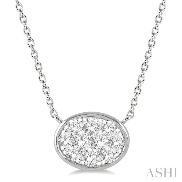 Ladies diamond pendant necklace-1/3 Ctw Oval Shape Lovebright Diamond Necklace in 14K White Gold