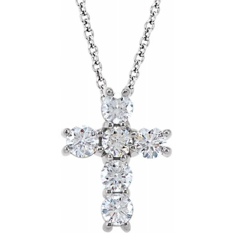 Ladies multi-strand necklace-14K White 3/4 CTW Natural Diamond Cross 18" Necklace