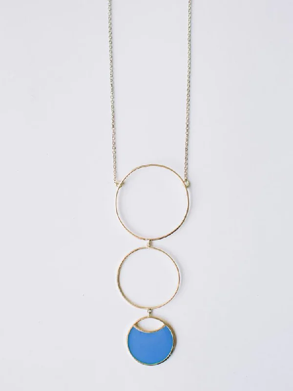 Ladies zodiac pendant necklace-Circle Drop Necklace - Blue