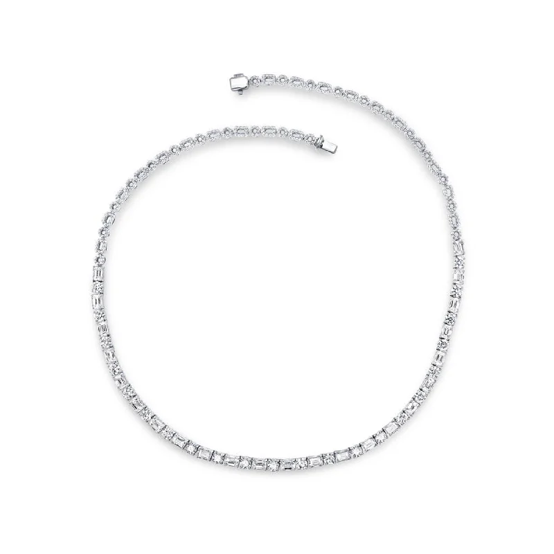 Ladies chain and gemstone necklace-Uneek Signature Collection Emerald Cut Diamond Tennis Necklace